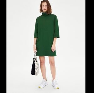 Zara Grass Green Mini Turtleneck Jersey Dress S